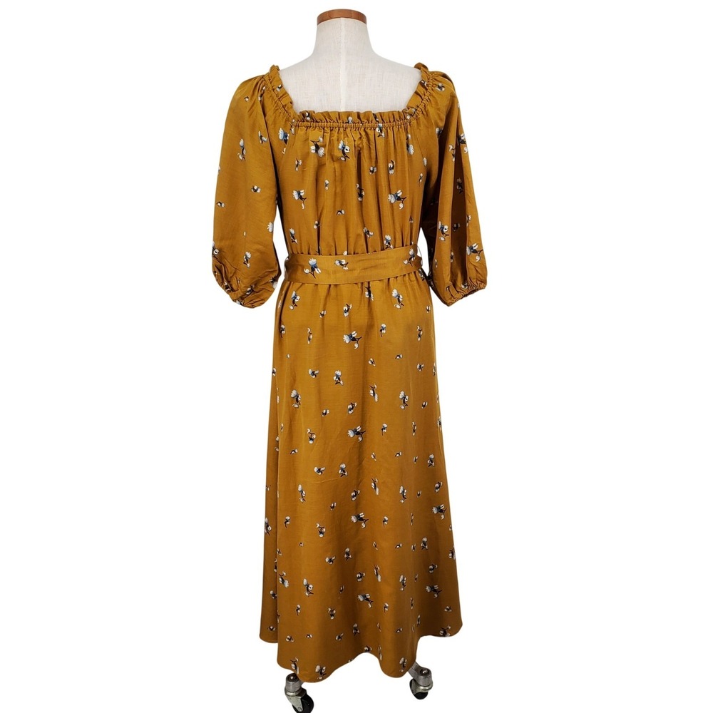 Outerknown Wildflower Dress Womens XS Gold Mustard Floral Silk Organic Cotton‎ - Picture 10 of 10